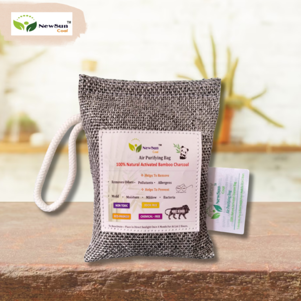NewSun Activated Bamboo Charcoal Air Purifying Bag – Natural Deodorizer and Dehumidifier for Car, Rooms, Pets, Shoes – Grey-Black Pack of 1-200g, Activated Carbon - Image 3