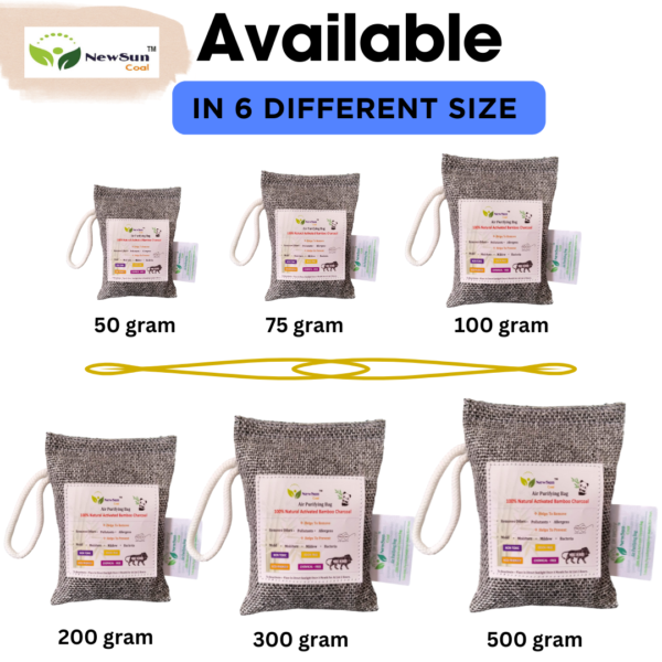 NewSun Activated Bamboo Charcoal Air Purifying Bag – Natural Deodorizer and Dehumidifier for Car, Rooms, Pets, Shoes – Grey-Black Pack of 1-200g, Activated Carbon - Image 9