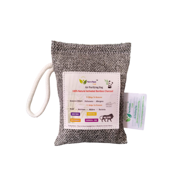 NewSun Activated Bamboo Charcoal Air Purifying Bag – Natural Deodorizer and Dehumidifier for Car, Rooms, Pets, Shoes – Grey-Black Pack of 1-200g, Activated Carbon - Image 2