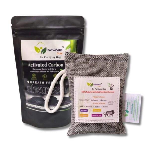 NewSun Activated Bamboo Charcoal Air Purifying Bag – Natural Deodorizer and Dehumidifier for Car, Rooms, Pets, Shoes – Grey-Black Pack of 1-200g, Activated Carbon
